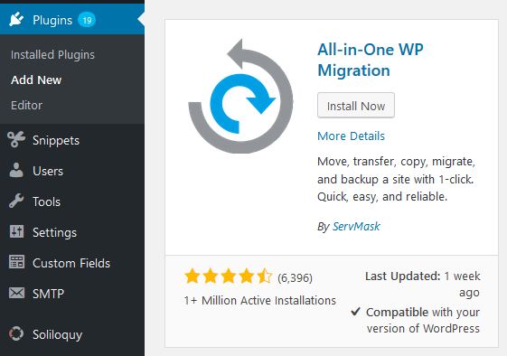 All-in-one wp migration